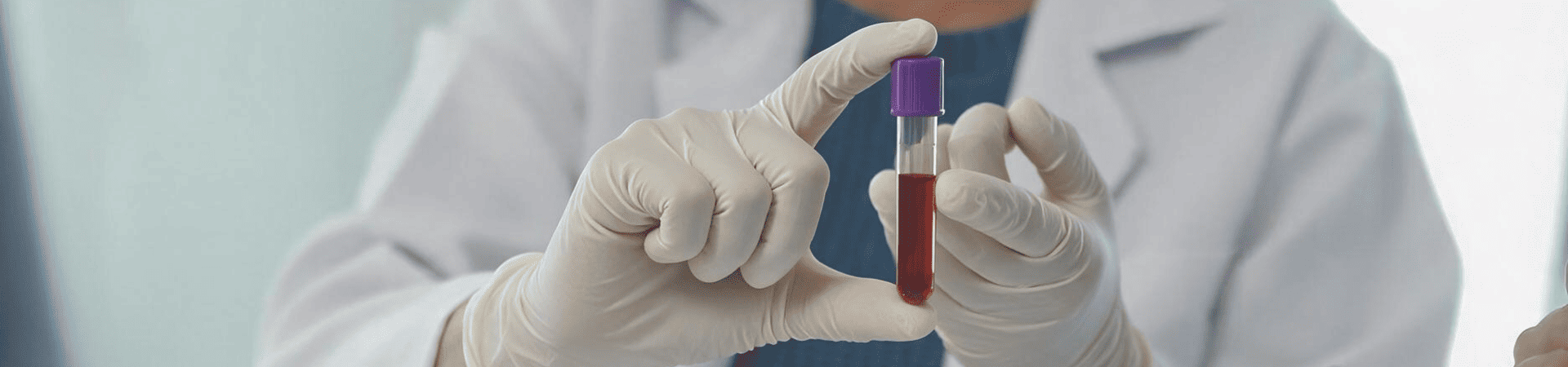 Profissional de saúde segura um tubo com amostra de sangue para análise relacionada à falta de ferro.